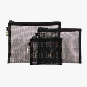 BEIS Black The Mesh Pouch Trio (Small, Medium & Large Included)